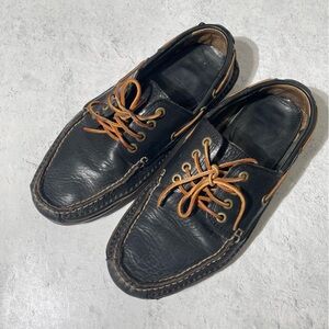 FRYE Mason Tie Moc Camp Black Leather Boat Shoes Men Sz 9.5 US 80470